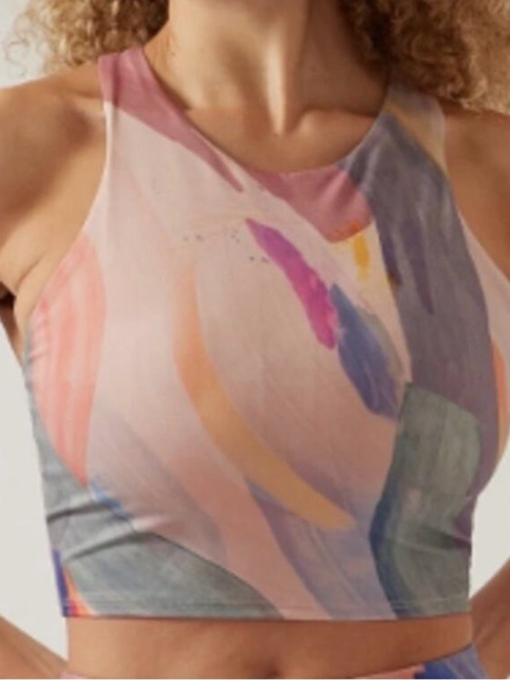 Athleta Conscious Crop Abstract Tank — Pink & Pastel Brushstrokes